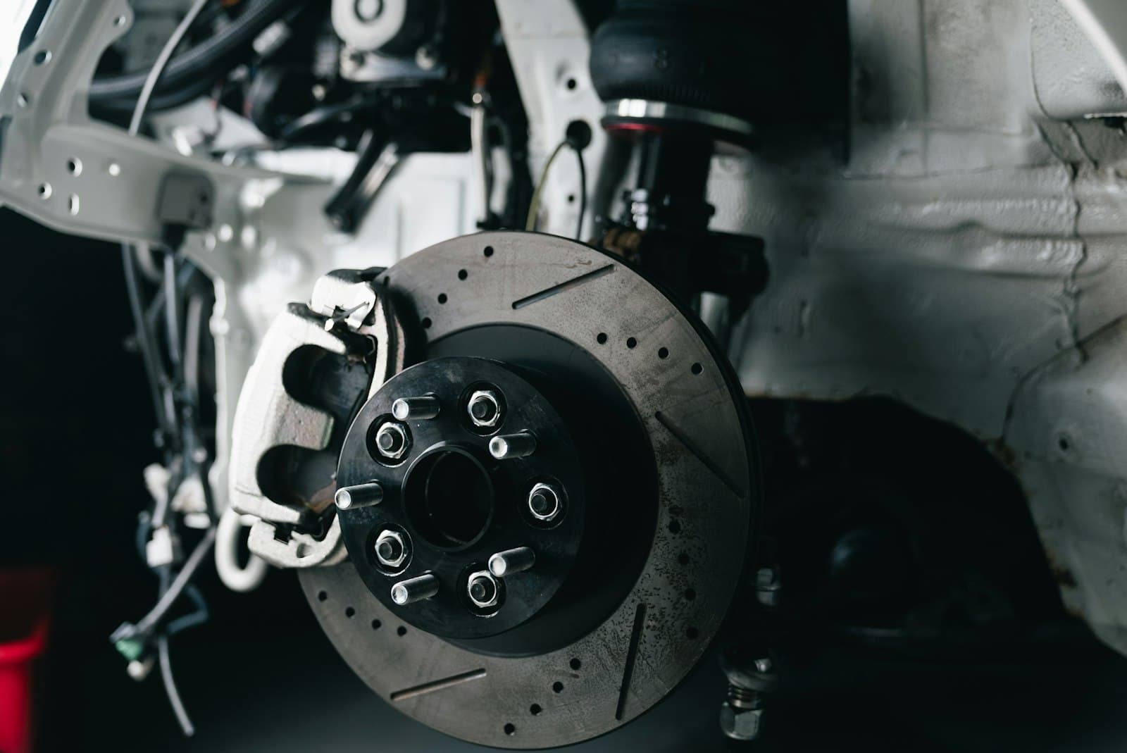 Close-up of a car's brake disc and caliper